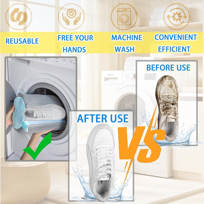 ngfhf Shoe Washing Machine Bag Laundry Shoe Bag for Washer and Dryer Reusable 2pc Shoe Cleaning Bags for Sneakers 360° Deep Cleaning Machine for All Shoes Types With Self-locking Zipper - Image 4